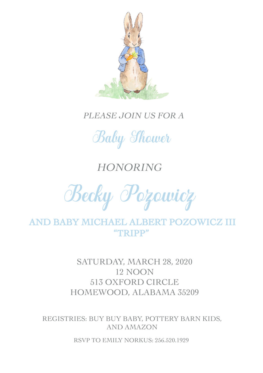 Peter Rabbit Baby Shower Invitations – Katie Corley Art