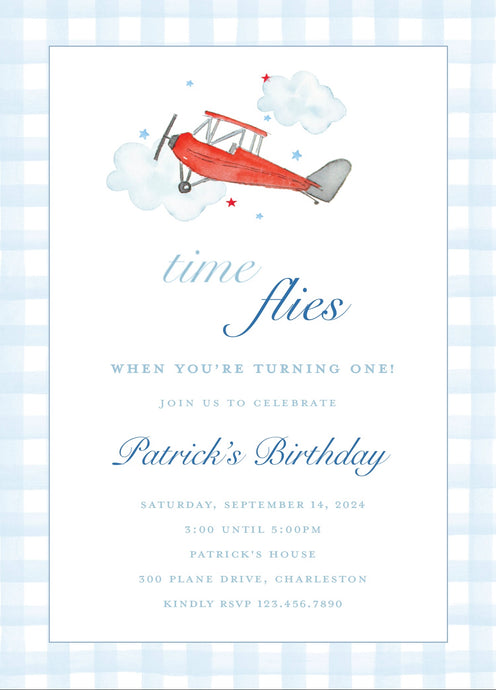 Time Flies Plane Birthday Invitations