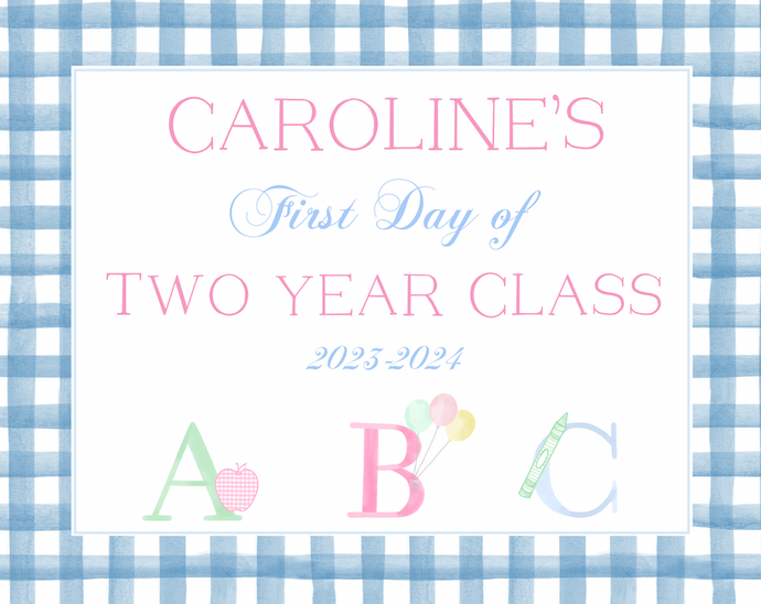Back to School Sign-ABC Blue Gingham