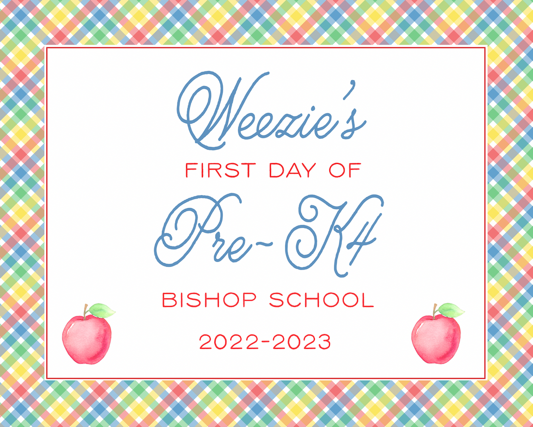 Back to School Sign-Primary Gingham Apples