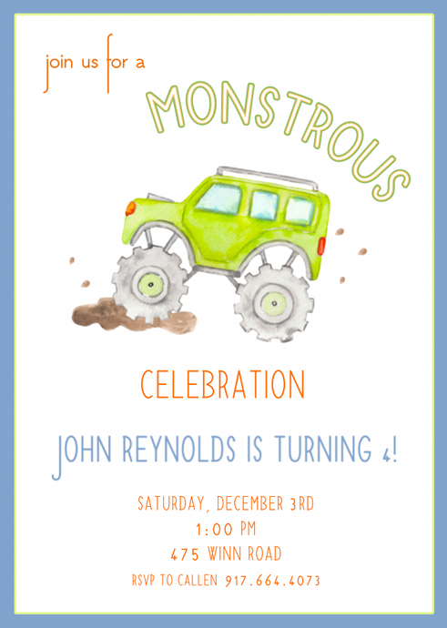 Monster Truck Invitations