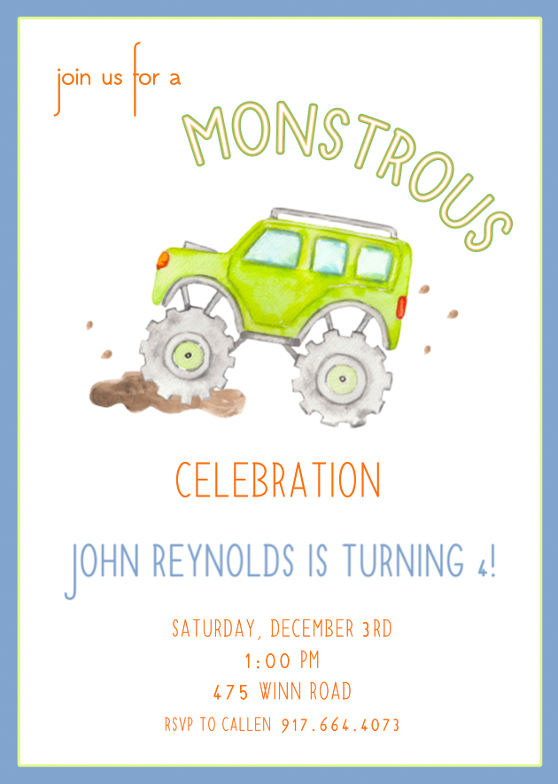 Monster Truck Invitations