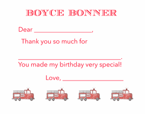 Easy Breezy Fire Truck Thank You Notes