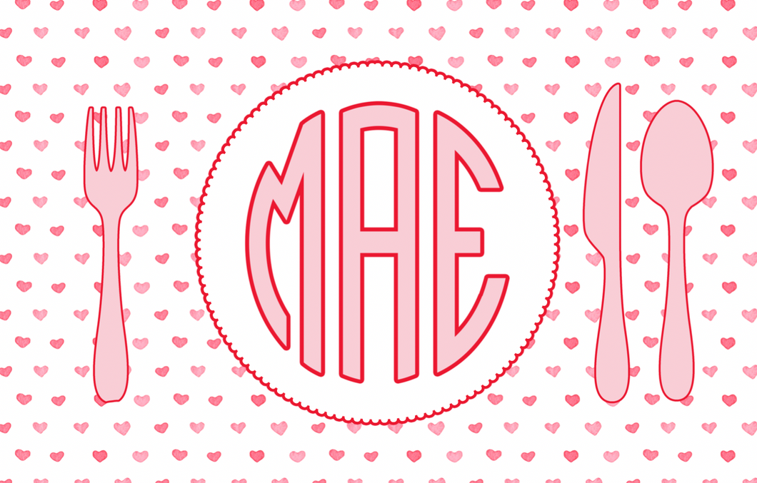 Valentine's Block Triple Monogram Placemat - Pink/Red