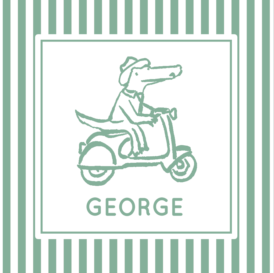 Bitty Green-Green Alligator on Moped Luggage Tag