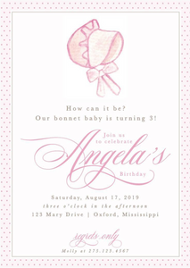 Bonnet Baby, Little Lady Birthday Invitations