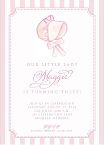 Bonnet Baby, Little Lady Birthday Invitations