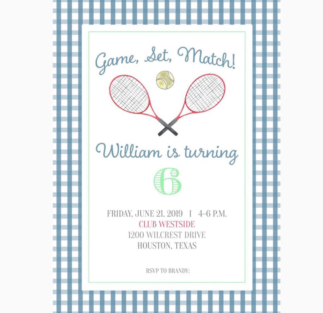 Tennis Birthday Invitations – Katie Corley Art