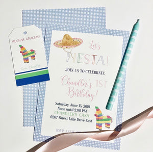 Fiesta Birthday Invitations-Blug Gingham