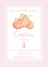 Load image into Gallery viewer, Pumpkin Birthday Invitations - Pink Gingham