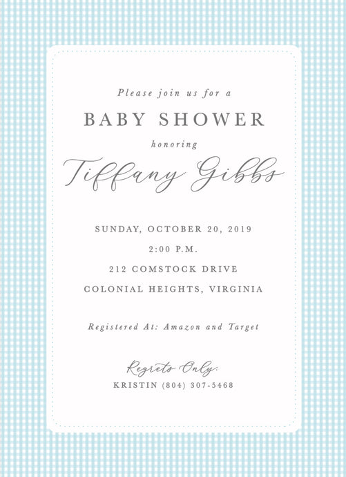 Blue Gingham Baby Shower Invitations
