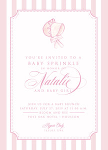 Pink Bonnet Baby Shower Invitations