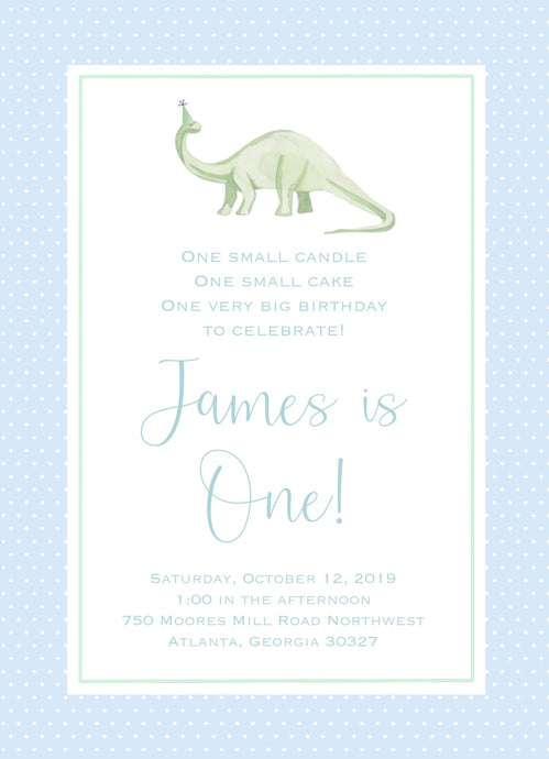 Dinosaur Birthday Invitation-Blue Bitty Dot