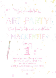 Art Party-Splatter Paint- Birthday Invitations