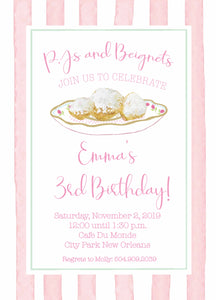 PJs and Beignets Birthday Invitations