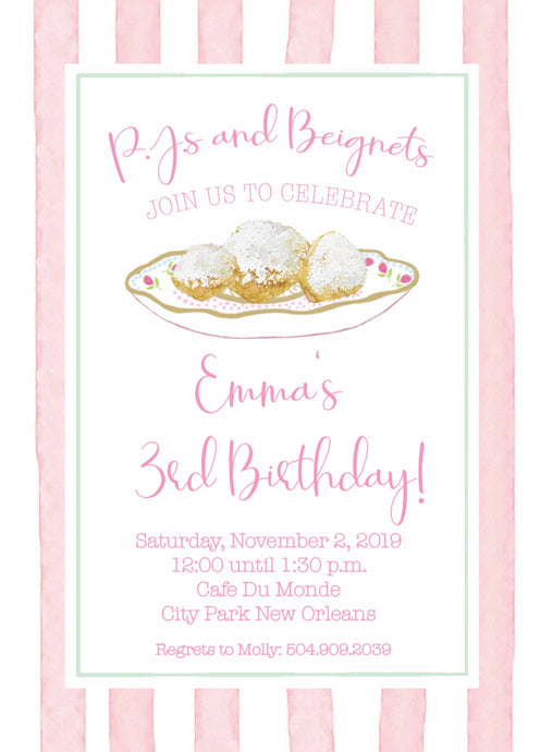 PJs and Beignets Birthday Invitations