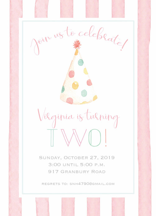 Polka Dot Party Hat Birthday Invitations