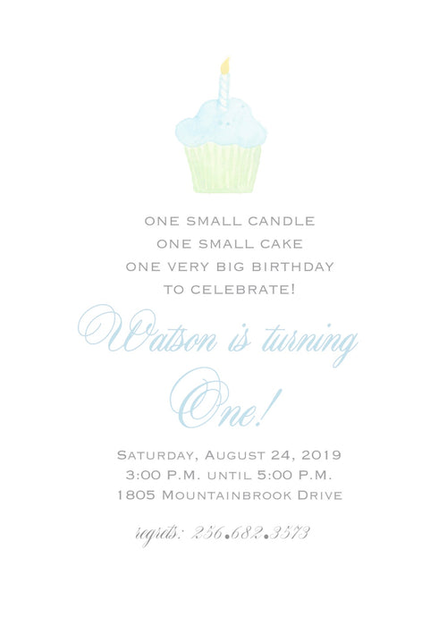 Blue Cupcake Birthday Invitations