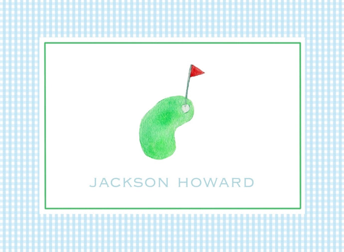 Golf Green Calling Cards with Blue Gingham