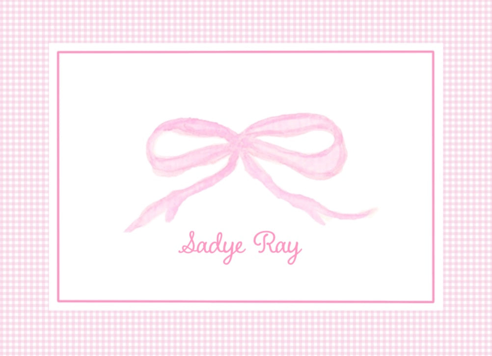 Pink Bow Calling Cards with Pink Gingham