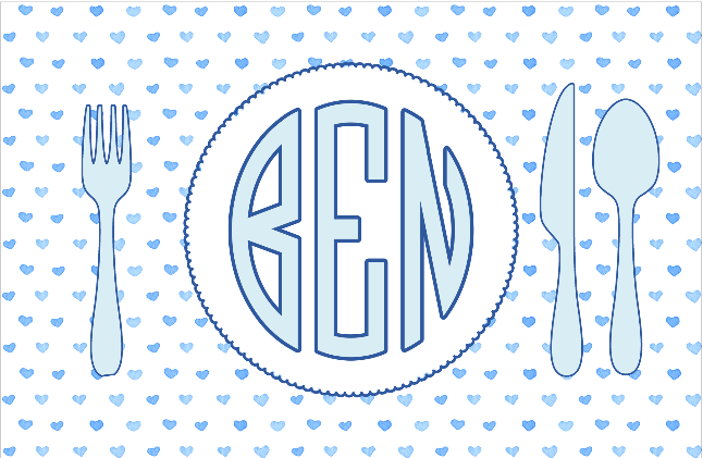 Valentine's Block Triple Monogram Placemat - Blue/Light Blue