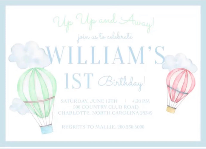 Hot Air Balloon Birthday Invitations