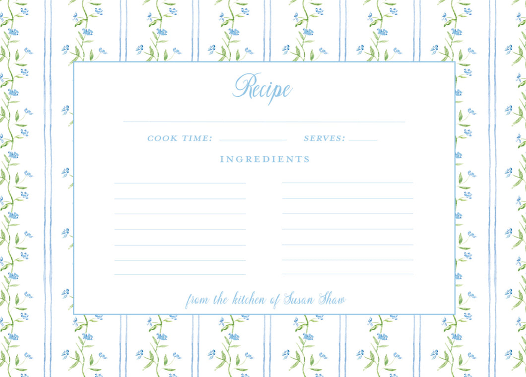 Floral Recipe Cards- Blue