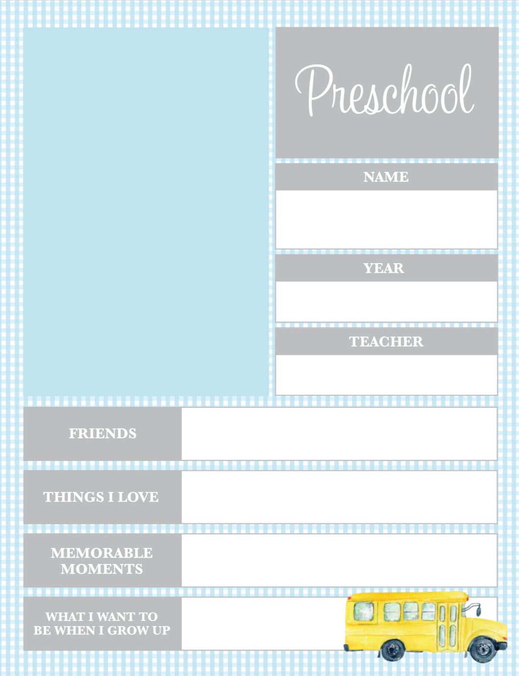 School Memory Pages- Preschool- ADD ON