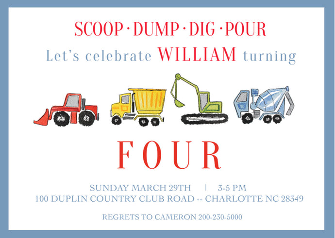 Construction Birthday Invitations