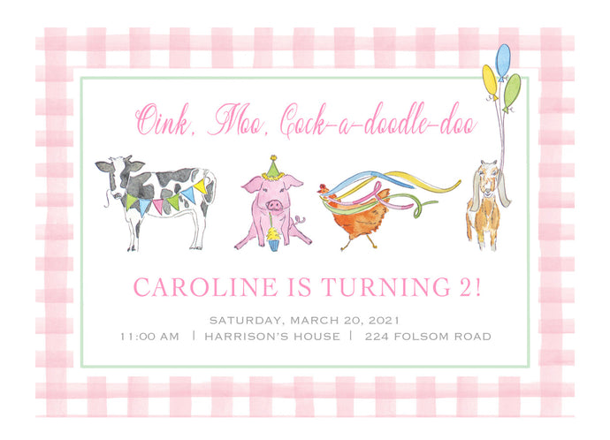 Farm Party Animal Invitations- Pink