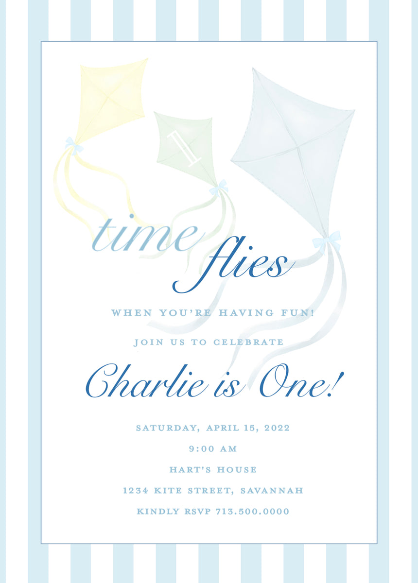 Time Flies Kite Birthday Invitations – Katie Corley Art