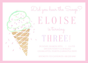 Sweet Scoops Ice cream Birthday Invitation- Pink