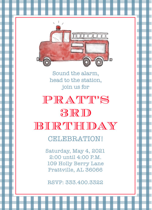 Fire Truck Birthday Invitations