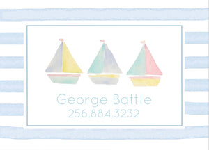 Pastel Sailboats Luggage Tag in Blue
