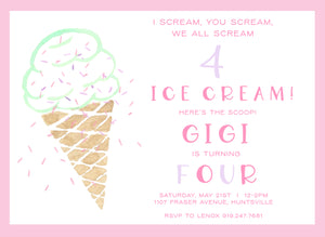 Sweet Scoops Ice cream Birthday Invitation- Pink