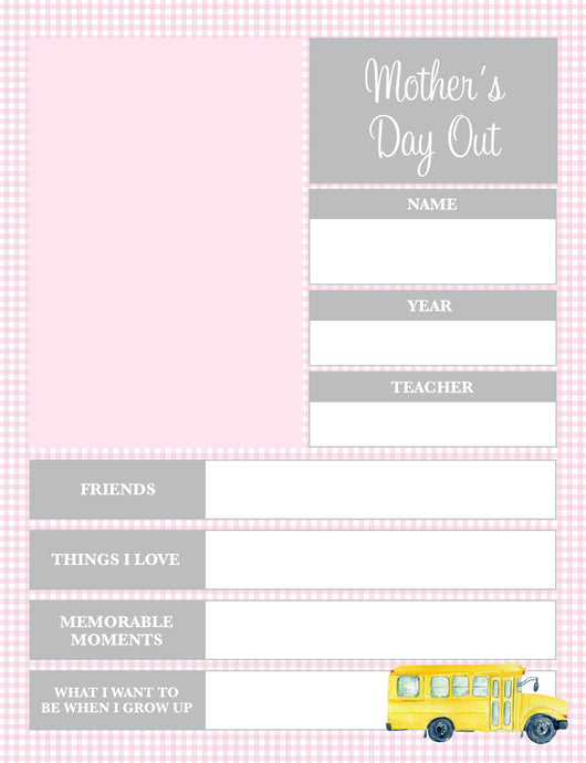 School Memory Pages- Pink- MDO-12th