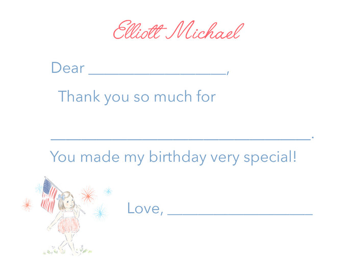 Easy Breezy Patriotic Girl Thank You Notes