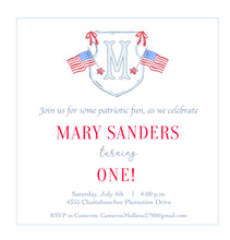 Load image into Gallery viewer, Patriotic Flag Crest Invitations with Bows