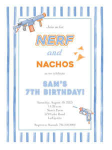Nerf and Nachos Birthday Invitations