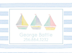 Pastel Sailboats Calling Cards in Blue
