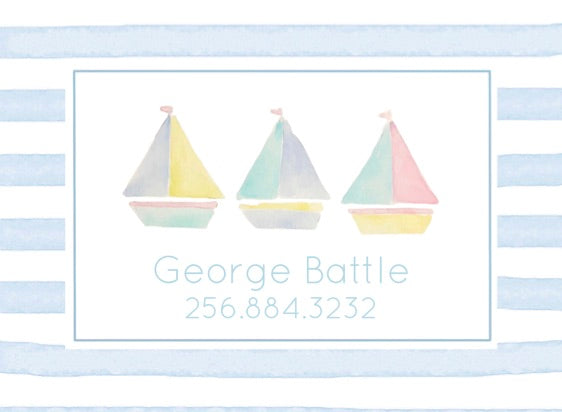 Pastel Sailboats Calling Cards in Blue