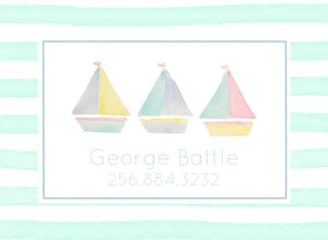 Pastel Sailboats Calling Cards in Green