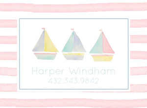 Pastel Sailboats Calling Card in Pink